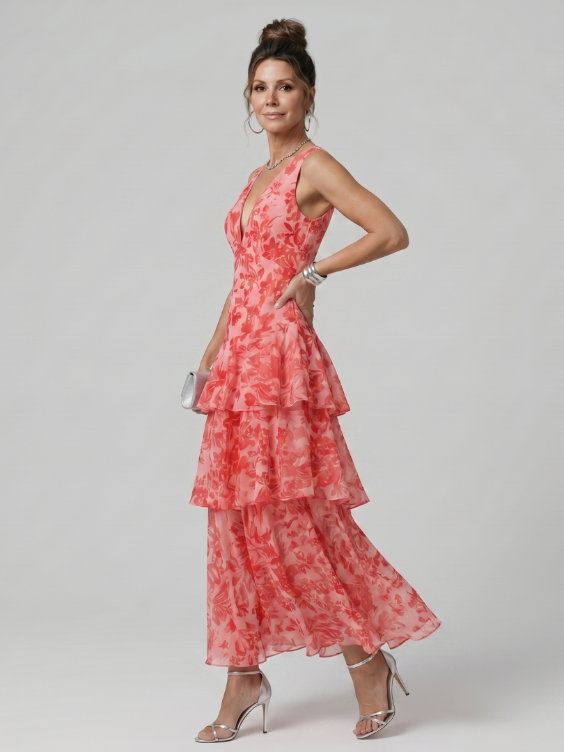 Gala | Deep V Painterly Print Midi Dress