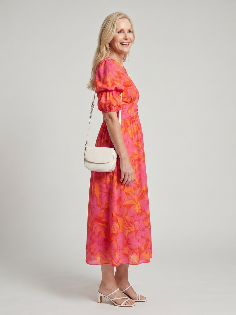 Zarelle | Puff Sleeve Floral Midi Dress