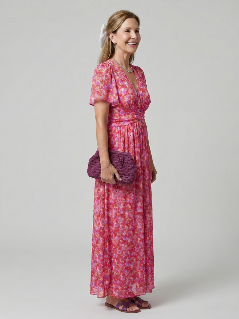 Juna | Short Sleeve Ditsy Floral Midi Dress