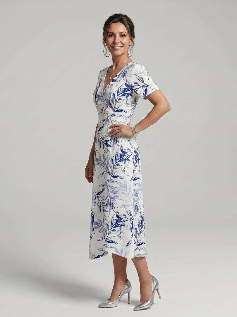 Deborah | Flutter Sleeve Botanical Wrap Midi Dress