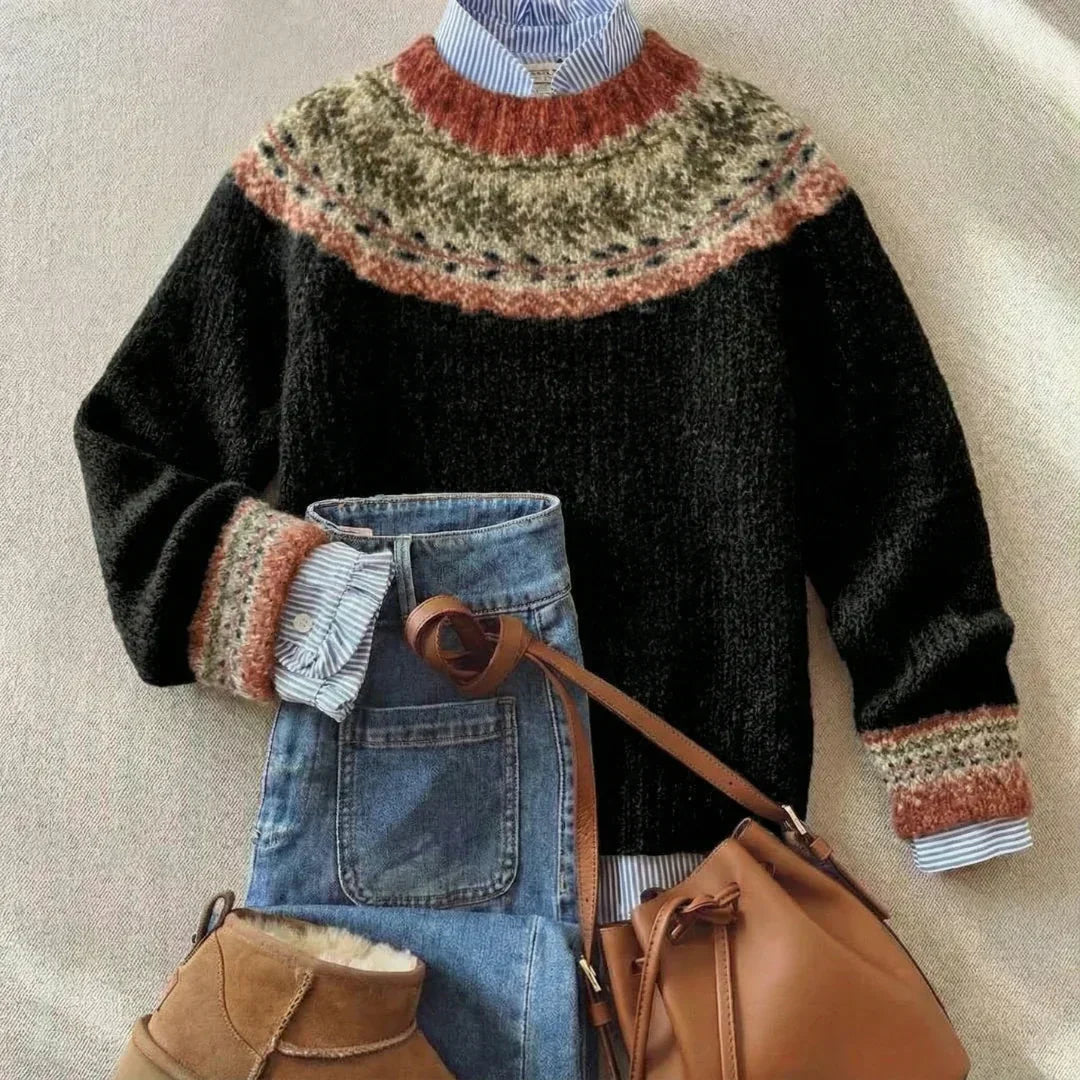 Samantha | Black Patterned Knit Sweater