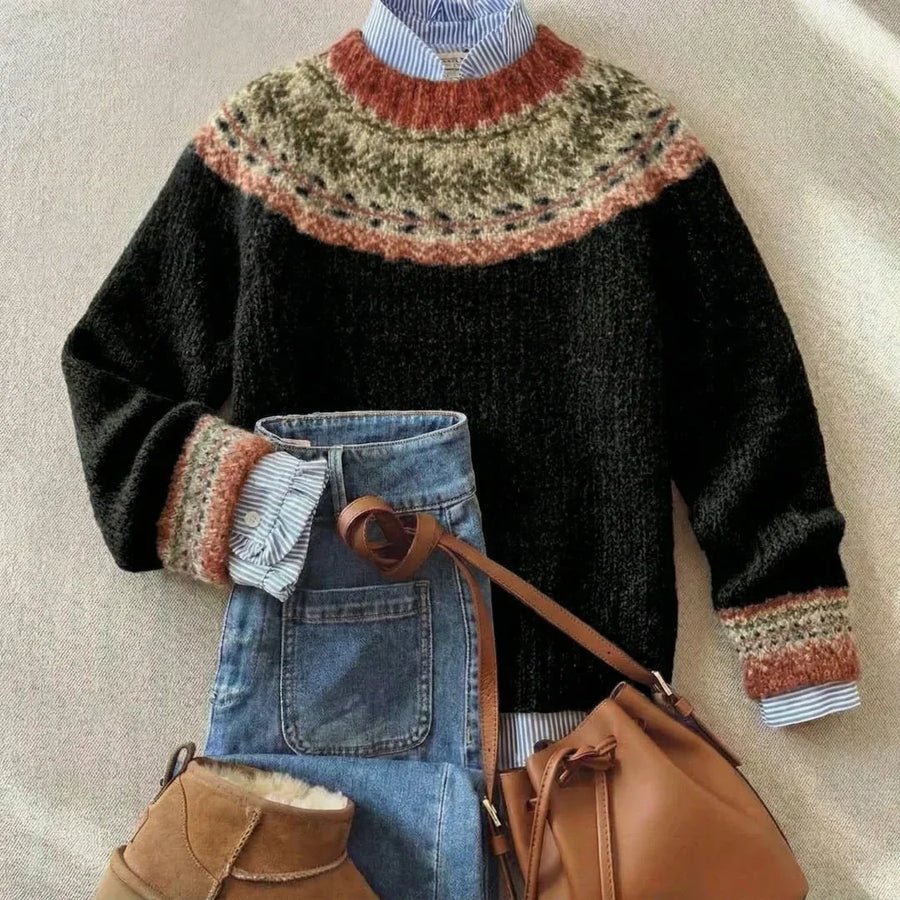 Samantha | Black Patterned Knit Sweater