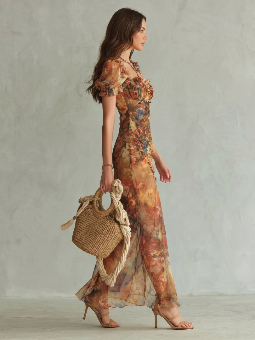 Dora | Ruffle Sleeve Ruched Midi Dress
