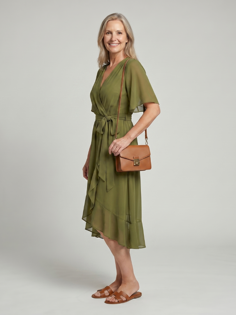 Keziah | Flutter Sleeve Wrap Midi Dress
