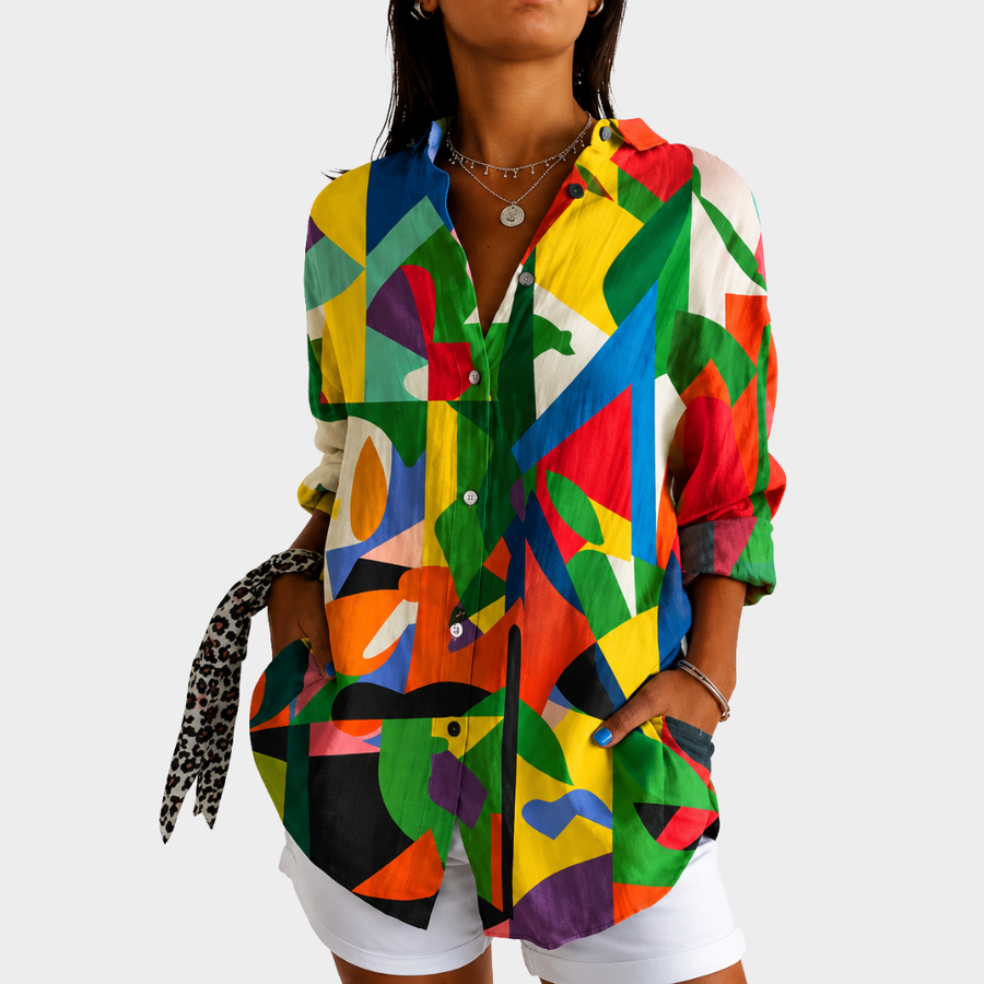 Velma | Colorful Abstract Button-Front Blouse
