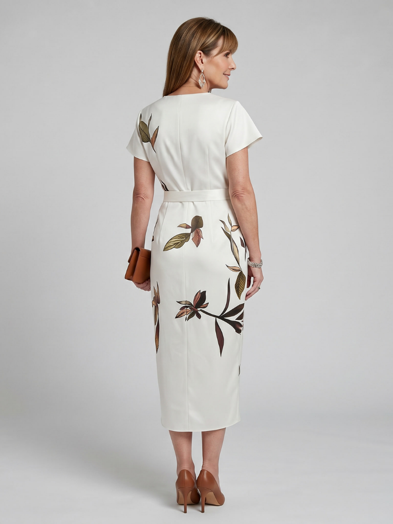 Delores | Flutter Sleeve Botanical Wrap Midi Dress