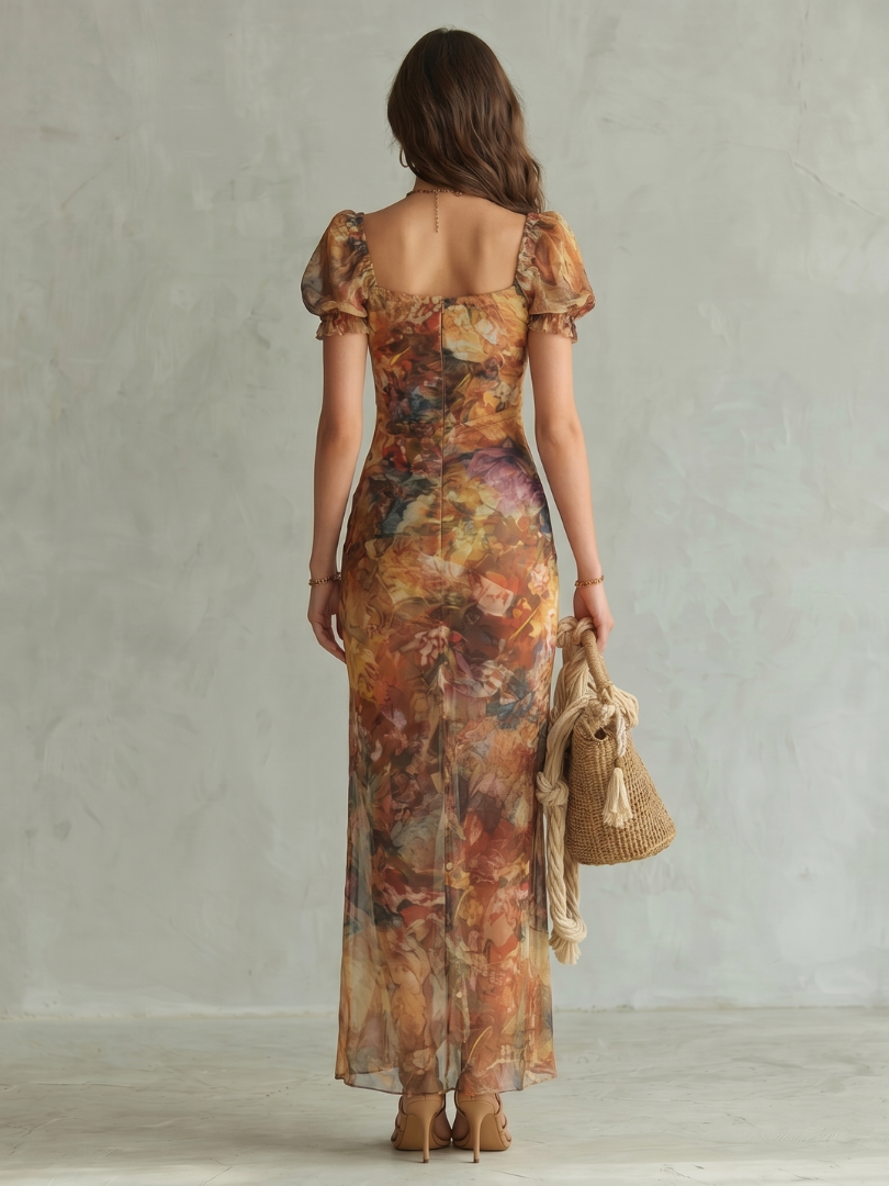Dora | Ruffle Sleeve Ruched Midi Dress