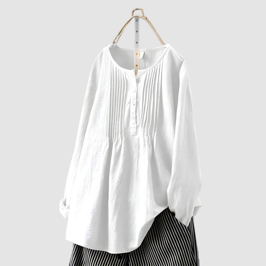 Brenna | Pleat Front Round Neck Blouse