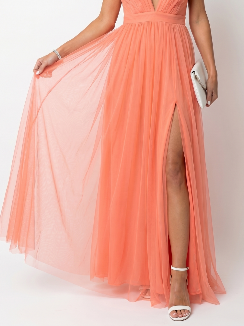 Tia | Pleated V-Neck Maxi Dress