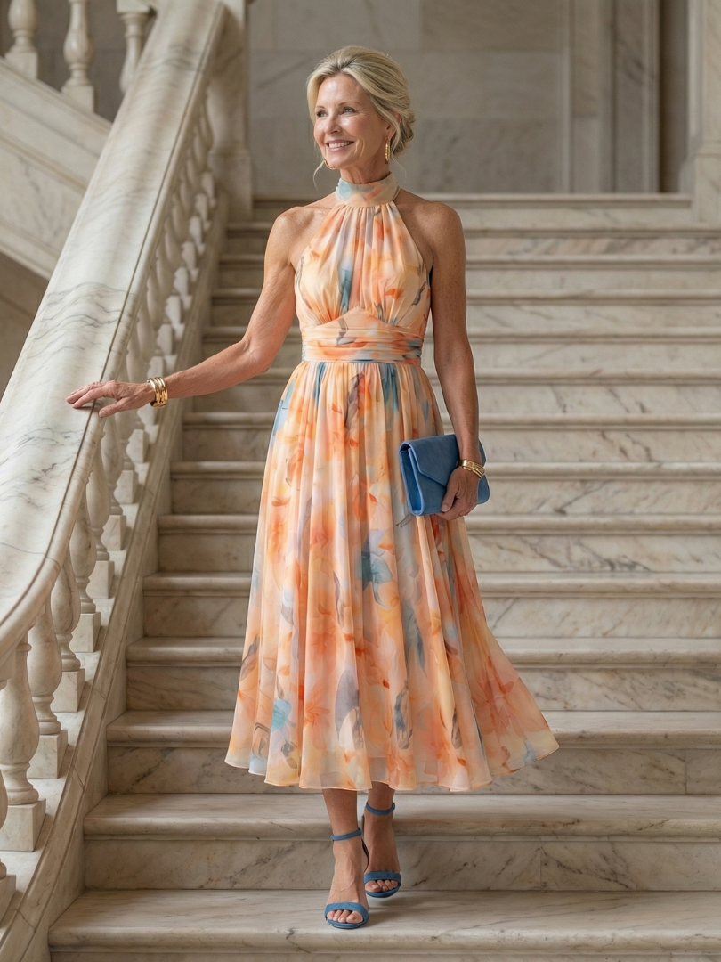 Elin | Gathered Halter Midi Dress