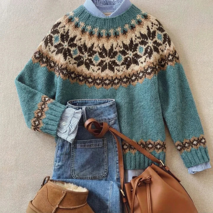 Helena | Blue Patterned Knit Sweater