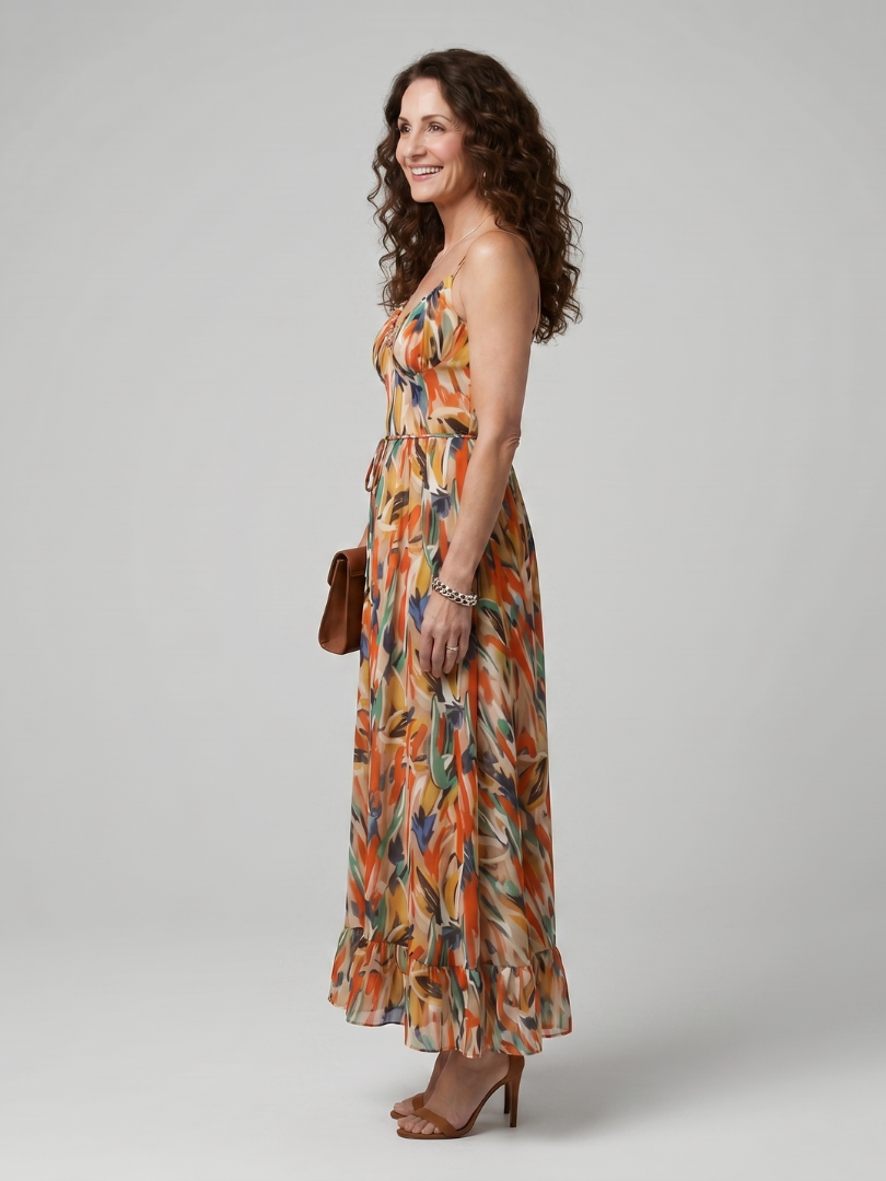 Deirdre | Ruffle Trim Strappy Midi Dress