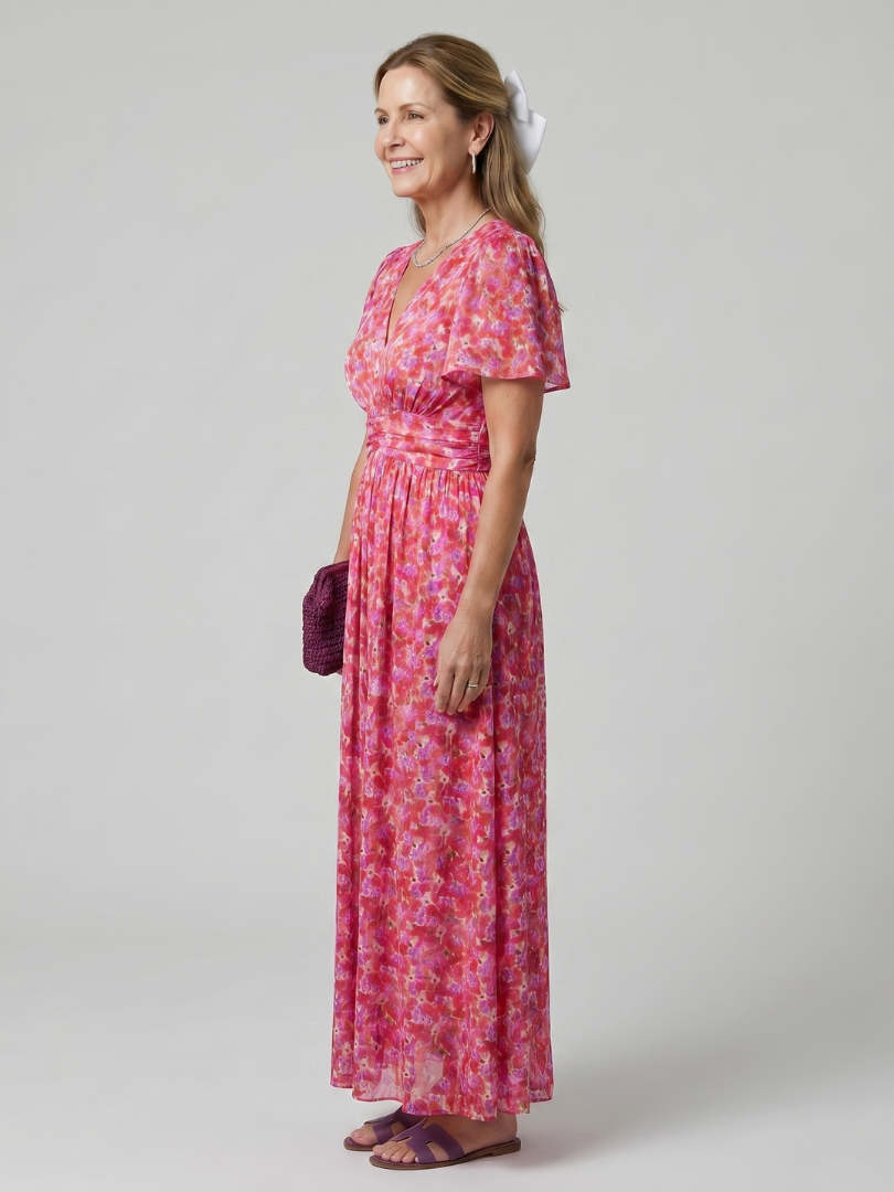 Juna | Short Sleeve Ditsy Floral Midi Dress