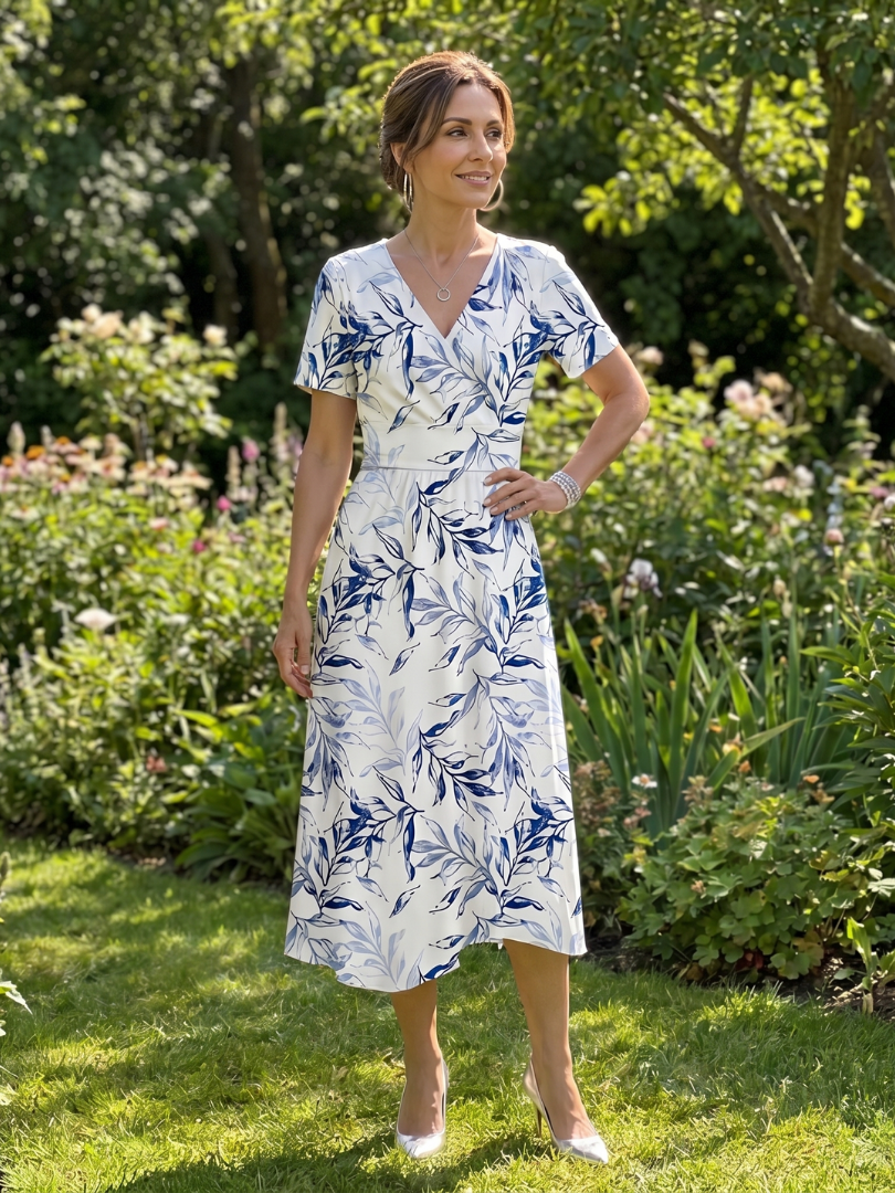 Deborah | Flutter Sleeve Botanical Wrap Midi Dress