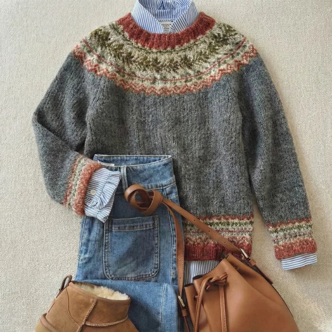 Megan | Stone Gray Patterned Sweater