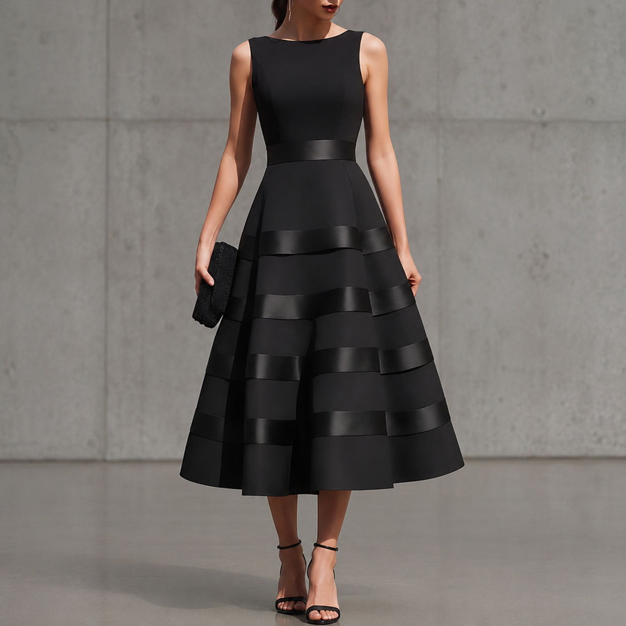 Annabella | Black Sleeveless Flared Midi Dress