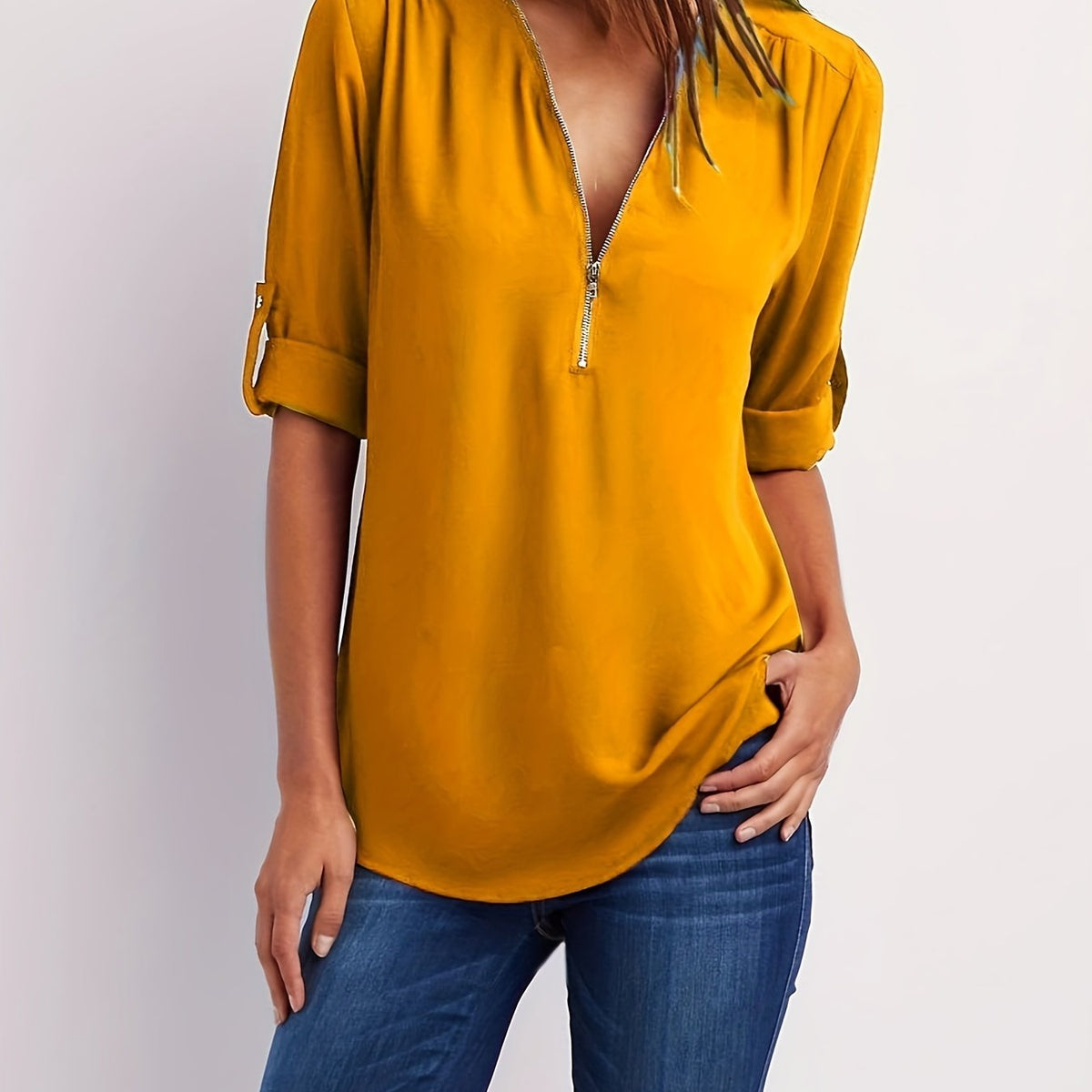 Ariana | Zip-Front V-Neck Blouse