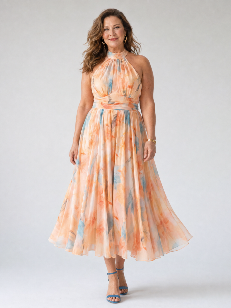 Elin | Gathered Halter Midi Dress