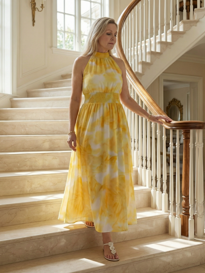 Elaine | Gathered Halter Midi Dress