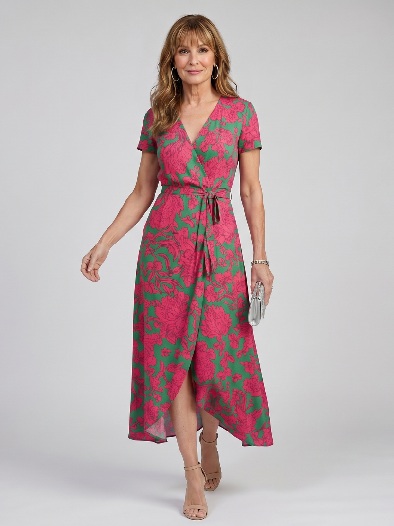 Priya | Short Sleeve Wrap Midi Dress
