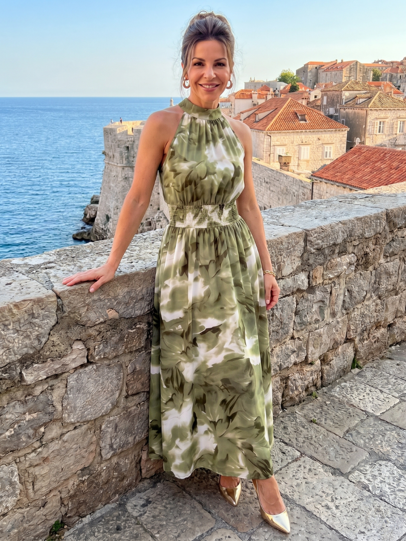Dorinda | Halter Abstract Print Midi Dress
