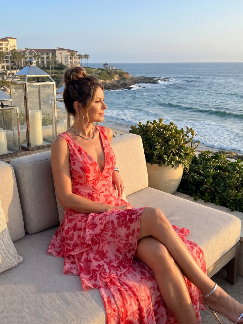 Gala | Deep V Painterly Print Midi Dress