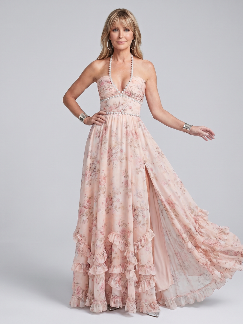 Alessia | Halter Tiered Floral Maxi Dress