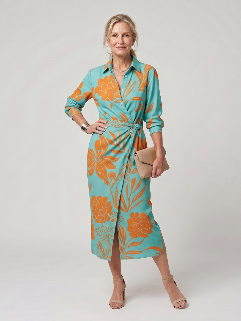 Leya | Long Sleeve Collared Wrap Midi Dress
