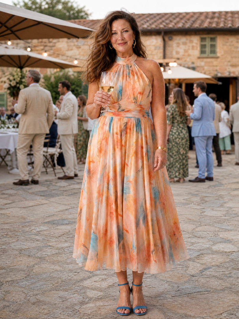 Elin | Gathered Halter Midi Dress