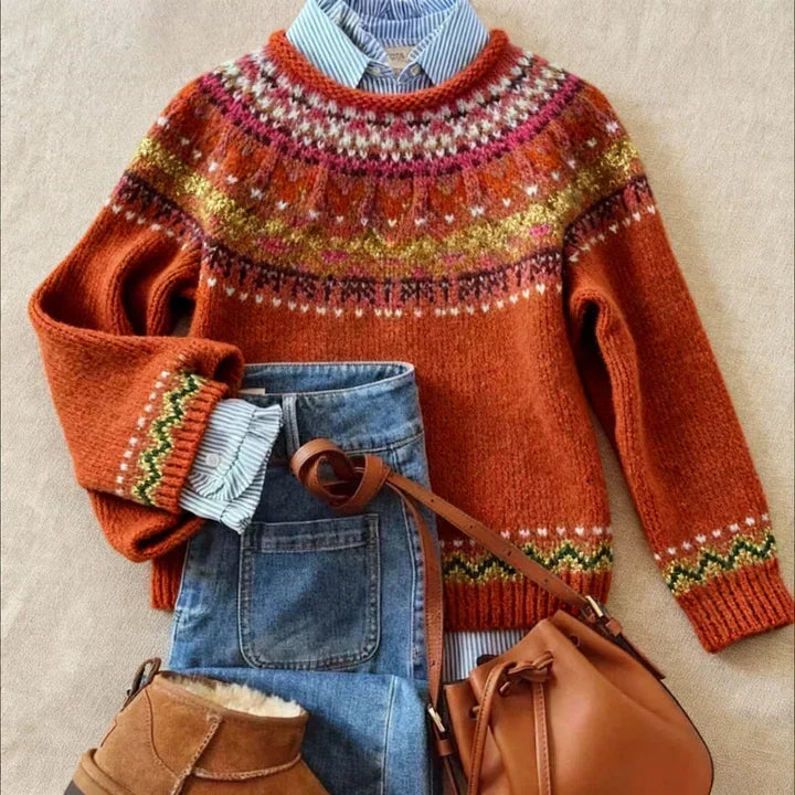 Simona | Red Nordic Knit Sweater