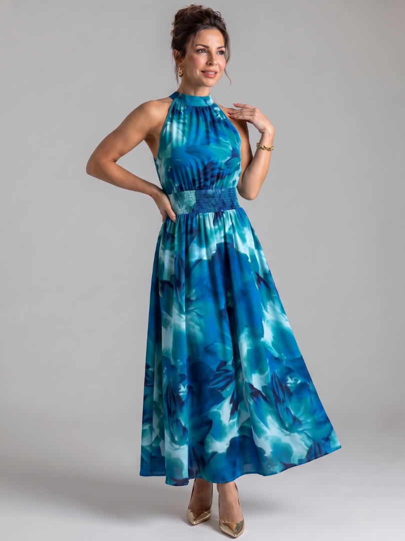 Dorinda | Halter Abstract Print Midi Dress