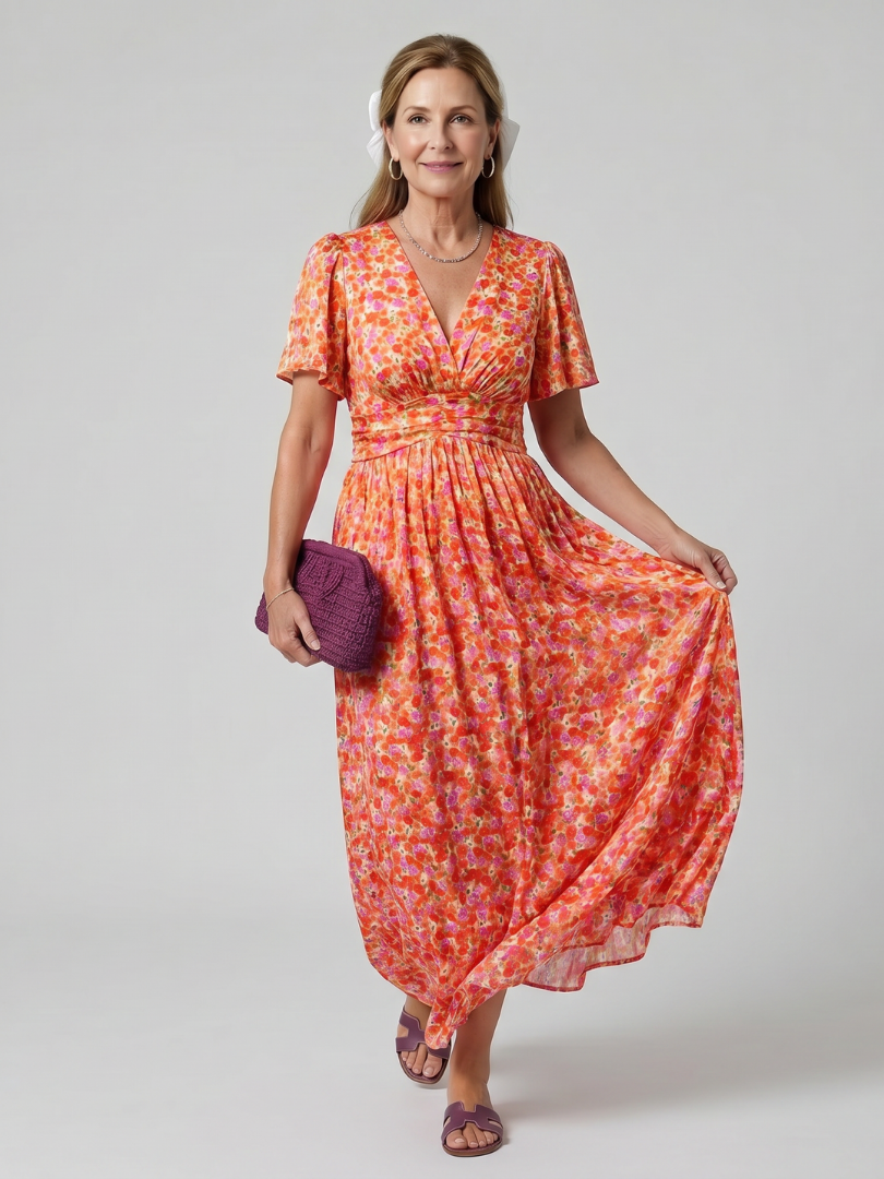 Juna | Short Sleeve Ditsy Floral Midi Dress