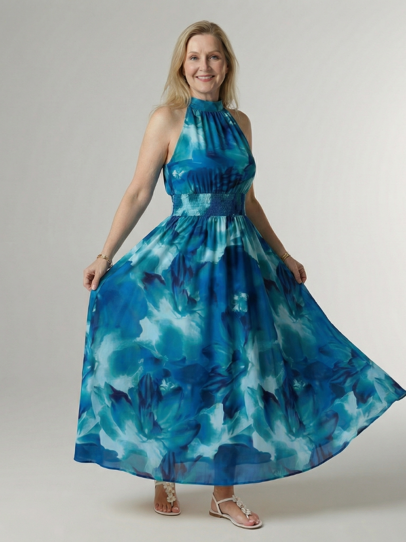 Elaine | Gathered Halter Midi Dress