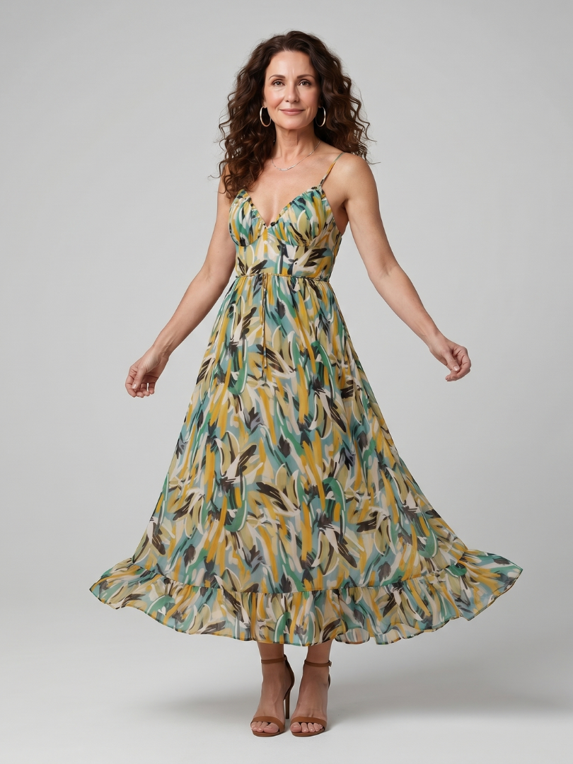 Deirdre | Ruffle Trim Strappy Midi Dress