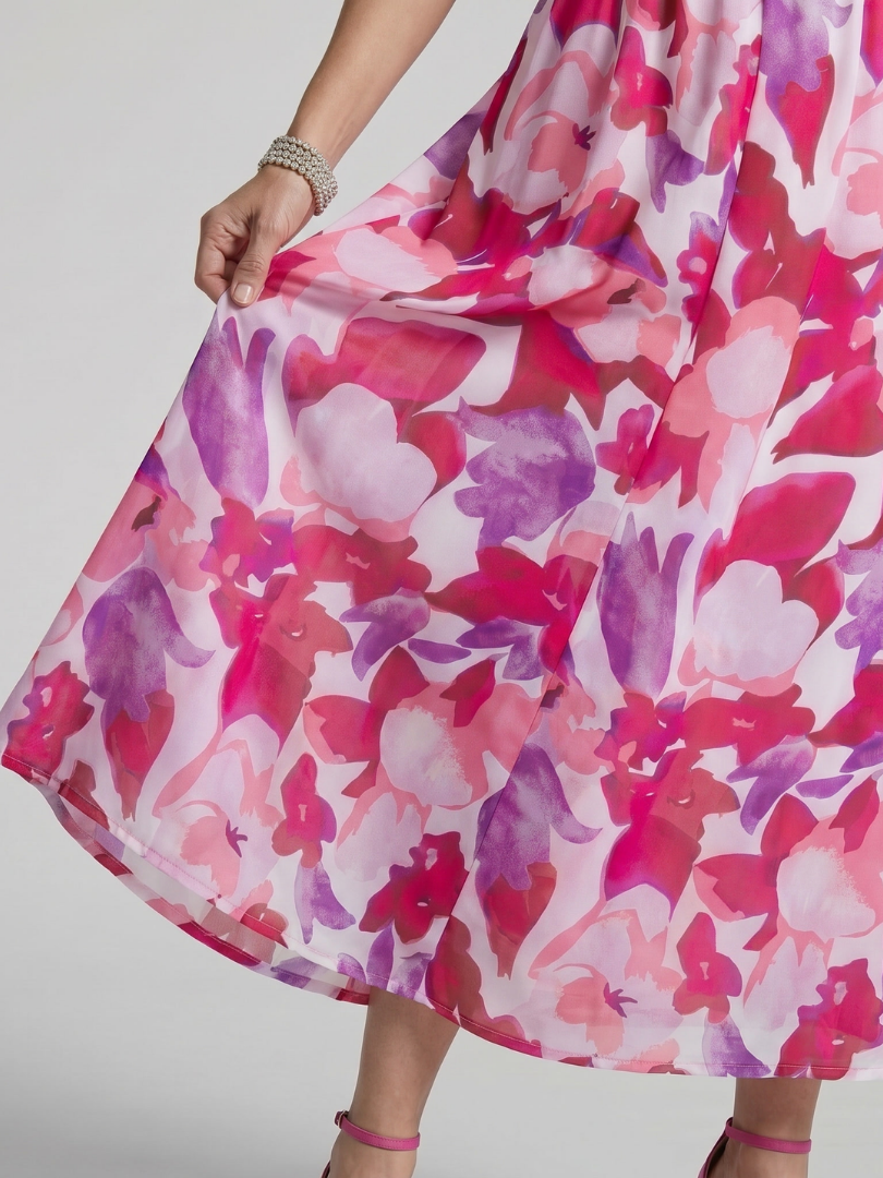 Dawn | Puff Sleeve Abstract Print Midi Dress