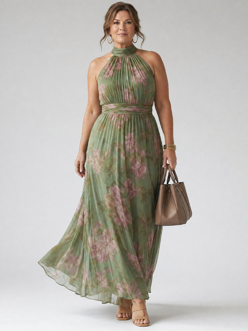 Mirelle | Sage Green Halter Midi Dress