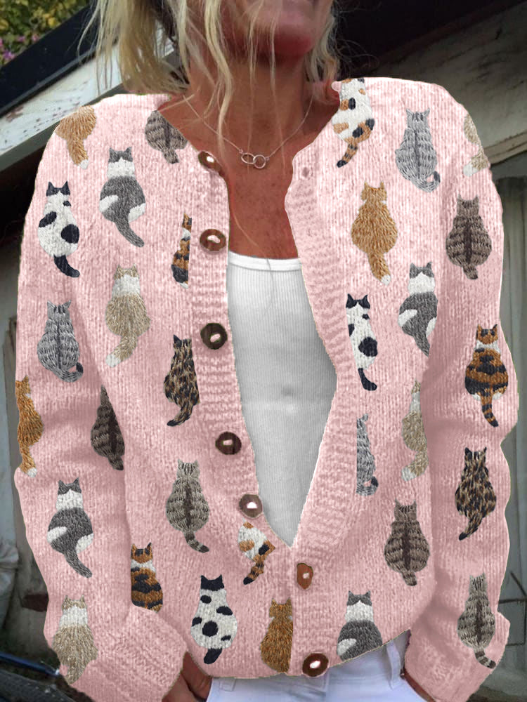 Gwen | Cat Print Button Cardigan