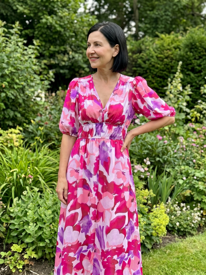 Dawn | Puff Sleeve Abstract Print Midi Dress