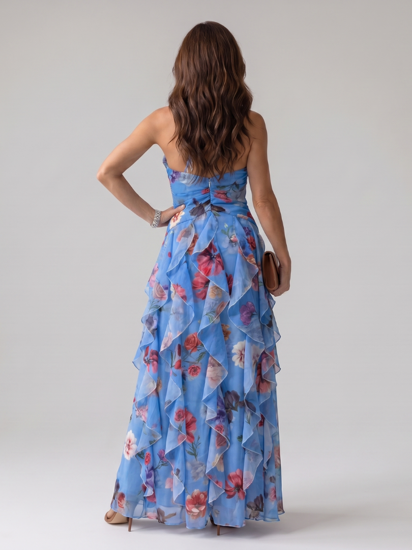 Nori | Halter Ruffle Floral Maxi Dress