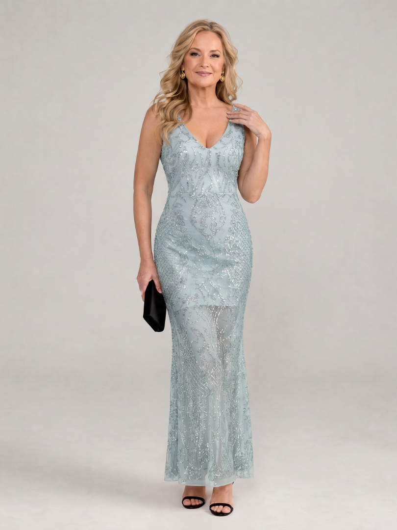 Sirea | Sequin Sheer Panel Midi Dress