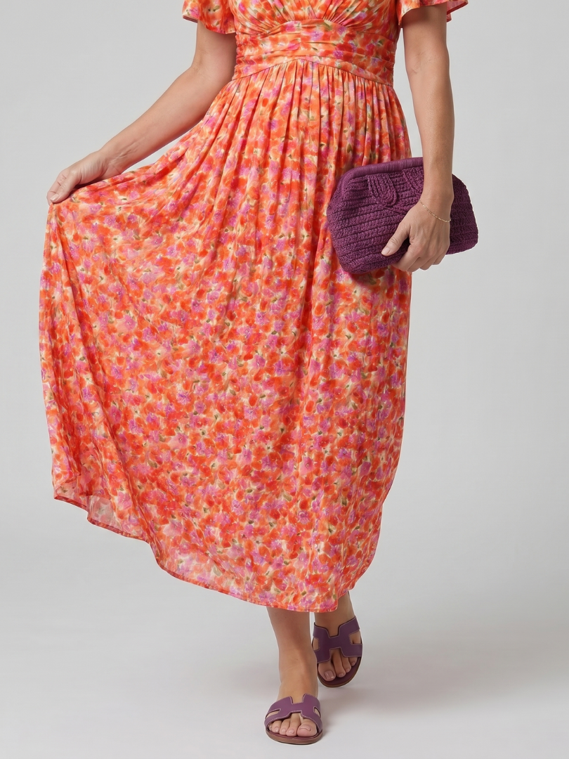 Juna | Short Sleeve Ditsy Floral Midi Dress