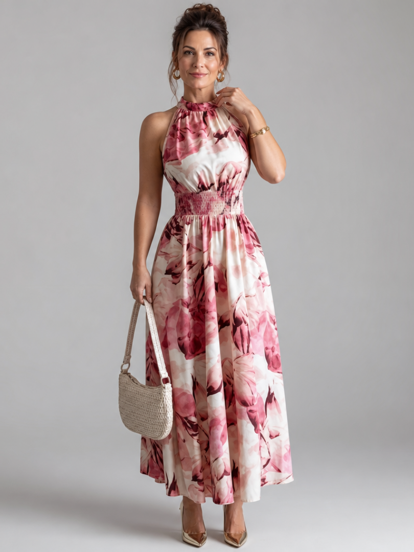 Dorinda | Halter Abstract Print Midi Dress
