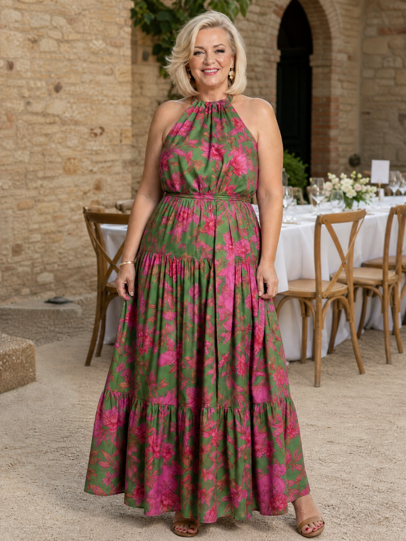 Denise | Draped Halter Tiered Midi Dress