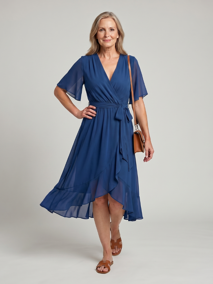 Keziah | Flutter Sleeve Wrap Midi Dress
