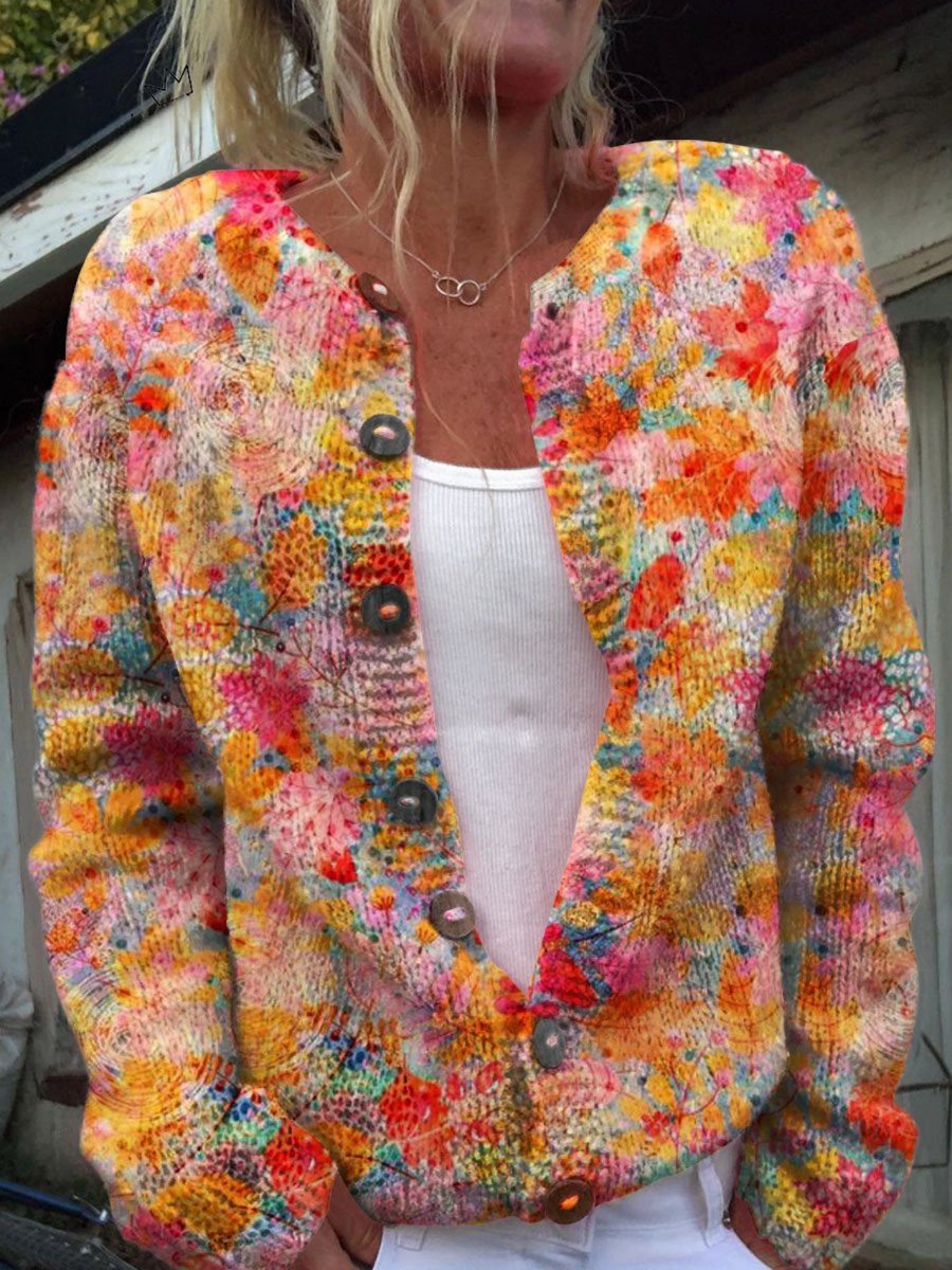 Gina | Painterly Floral Knit Cardigan