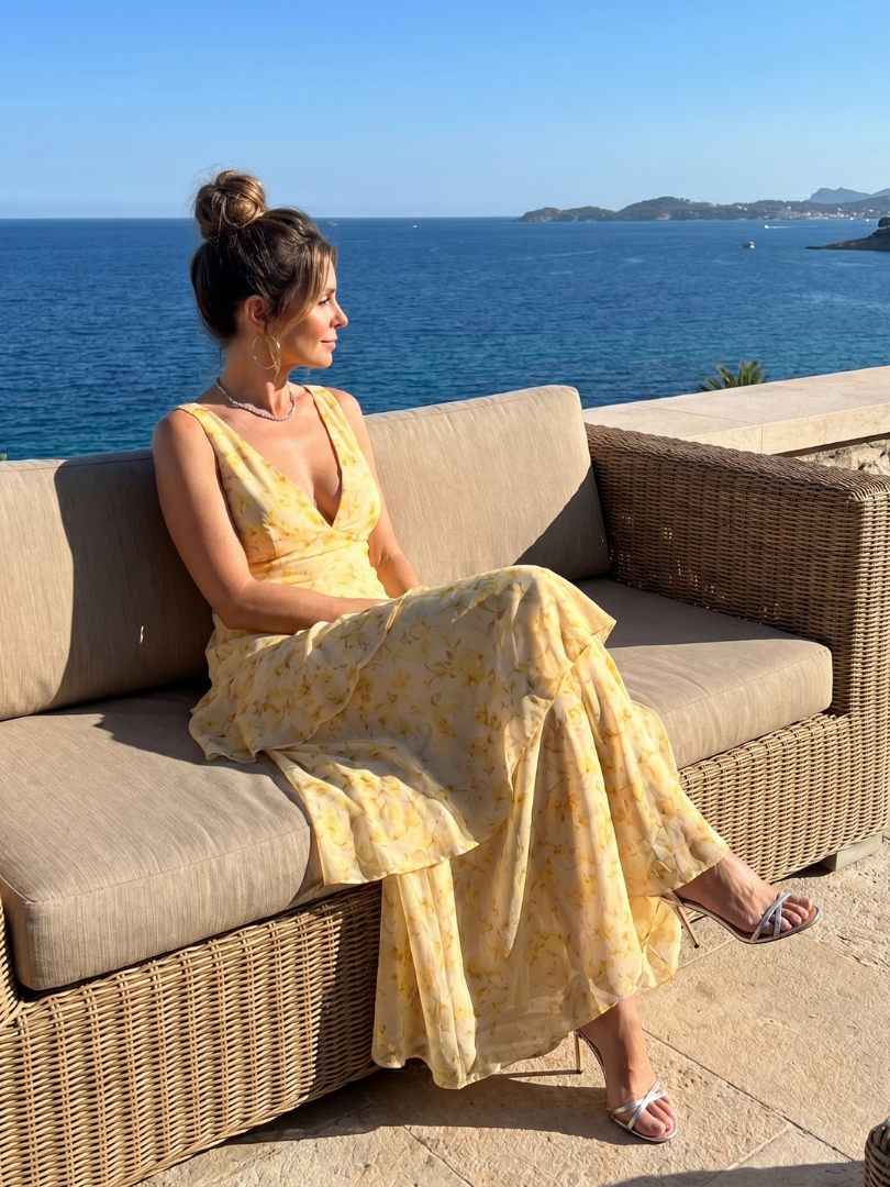 Gala | Deep V Painterly Print Midi Dress