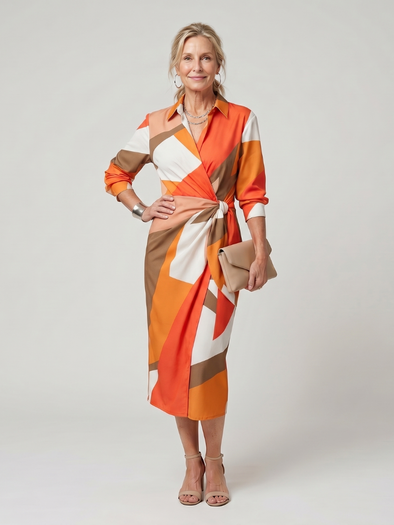 Leya | Long Sleeve Collared Wrap Midi Dress