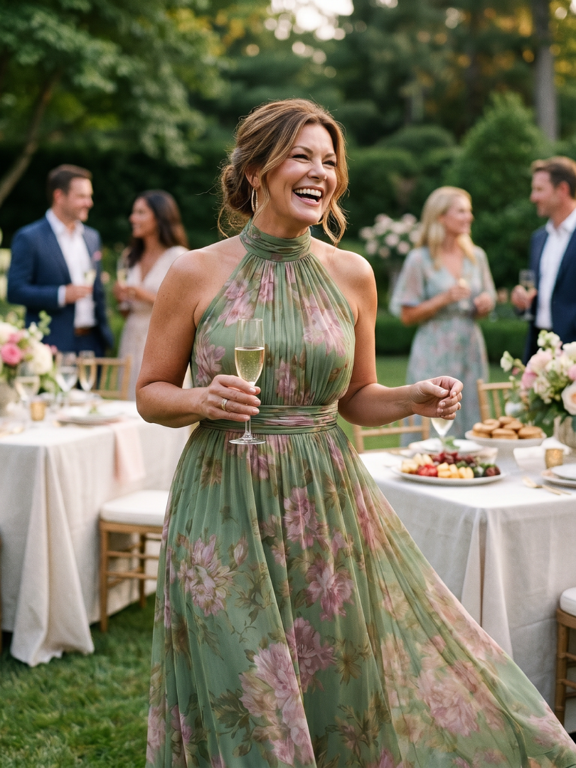 Mirelle | Sage Green Halter Midi Dress