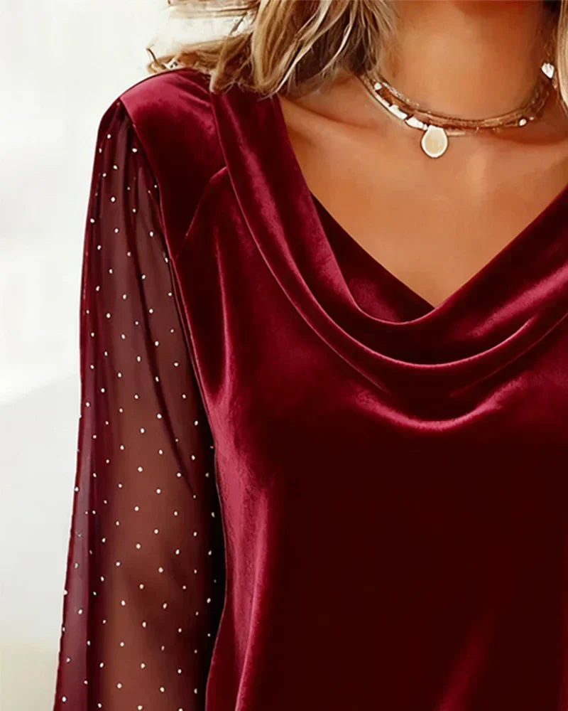 Avery | Draped Collar Sheer Sleeve Blouse