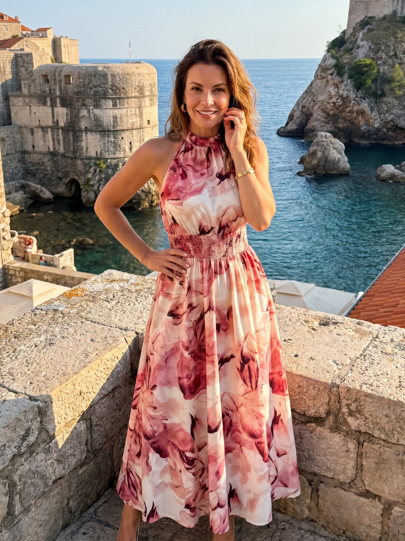 Dorinda | Halter Abstract Print Midi Dress